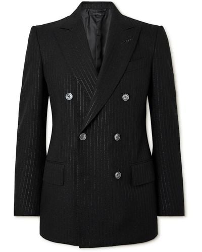 Tom Ford Double-breasted Striped Metallic Woven Tuxedo Jacket - Black