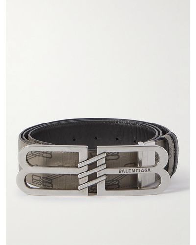 Balenciaga 3cm Reversible Logo-print Coated-canvas And Leather Belt - Grey