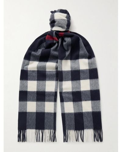 Burberry Fringed Checked Cashmere Scarf - Blue