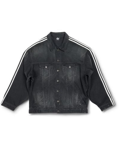 Balenciaga Adidas Oversized Distressed Striped Denim Jacket - Black