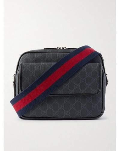 Gucci Small Leather-trimmed Monogrammed Coated-canvas Messenger Bag - Blue