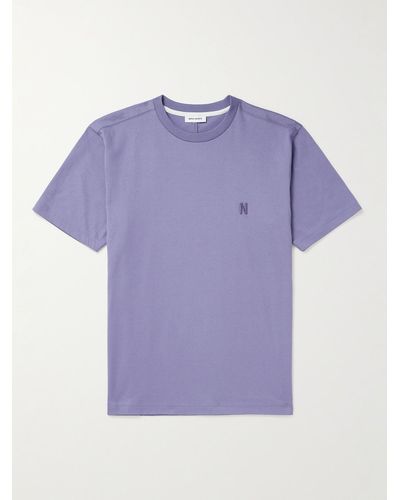 Norse Projects Johannes Logo-embroidered Organic Cotton-jersey T-shirt - Purple