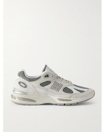 New Balance Logo-embroidered Mesh And Faux Leather-trimmed Suede Trainers - Grey