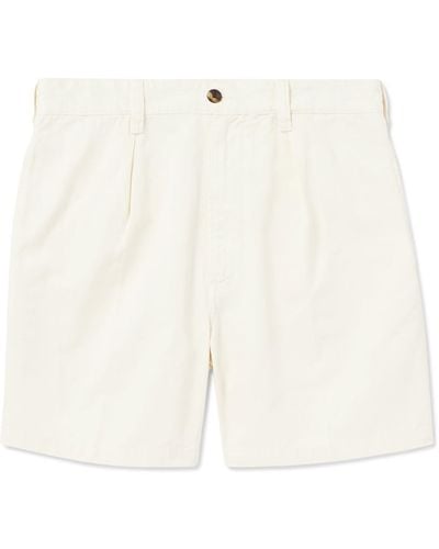 Drake's Pleated Straight-leg Cotton-twill Shorts - White
