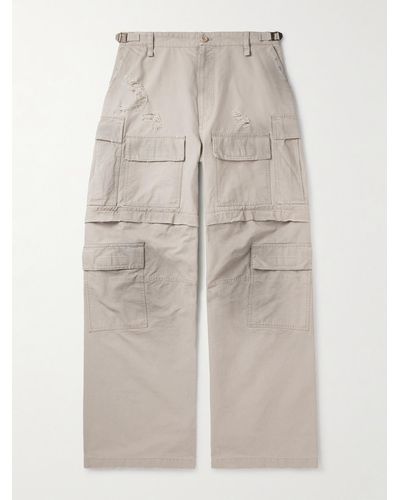 Balenciaga Convertible Distressed Cotton-ripstop Cargo Trousers - Natural