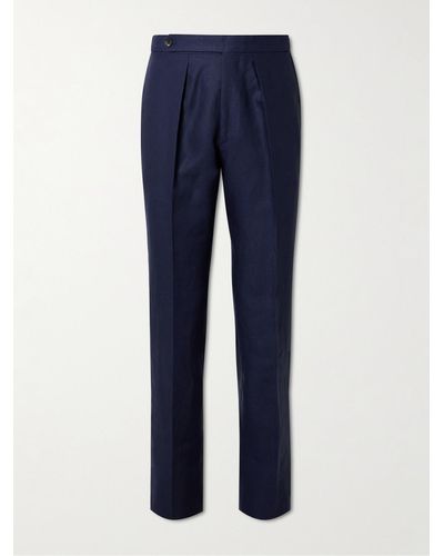 Drake's Straight-leg Pleated Linen Suit Trousers - Blue