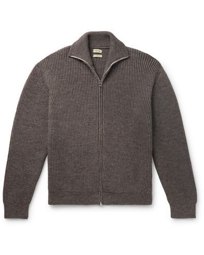 De Bonne Facture Ribbed Wool And Alpaca-blend Zip-up Sweater - Gray