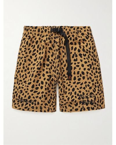 Wacko Maria Gramicci Straight-leg Belted Leopard-print Nylon Shorts - Metallic