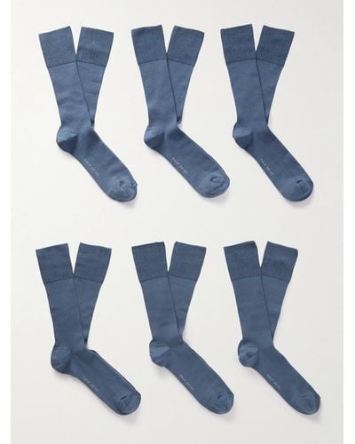CDLP Set aus sechs Paar Socken aus einer Baumwollmischung in Rippstrick - Blau