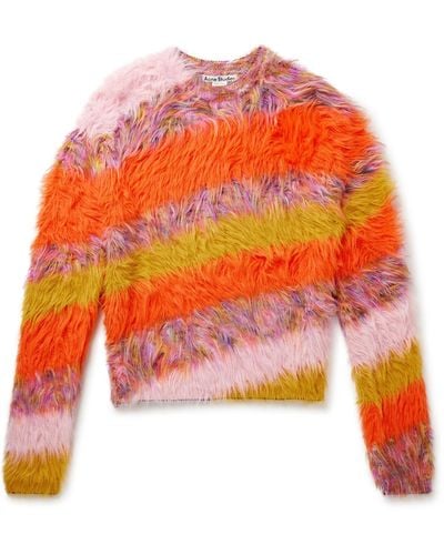 Acne Studios Koeur Slim-fit Striped Faux Fur Sweater - Orange