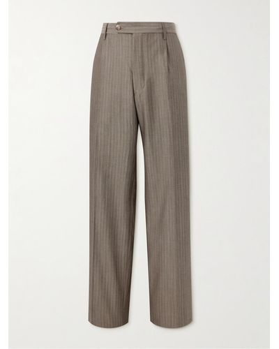 mfpen Service Straight-leg Pleated Pinstriped Wool Pants - Grey