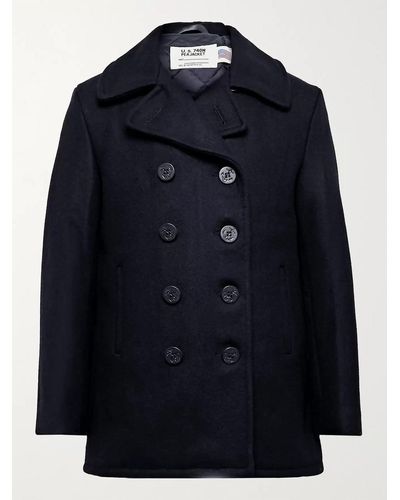 Schott Nyc Melton Wool-blend Peacoat - Blue