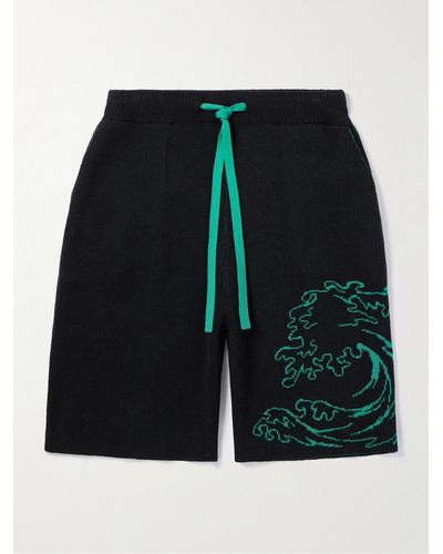 The Elder Statesman Caribe Straight-leg Jacquard-knit Cotton-blend Shorts - Black