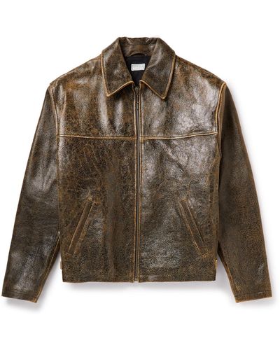 Guess USA Distressed Leather Jacket - Brown