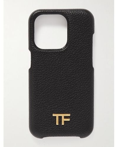 Tom Ford Logo-embellished Full-grain Leather Iphone 13 Pro Case - Black