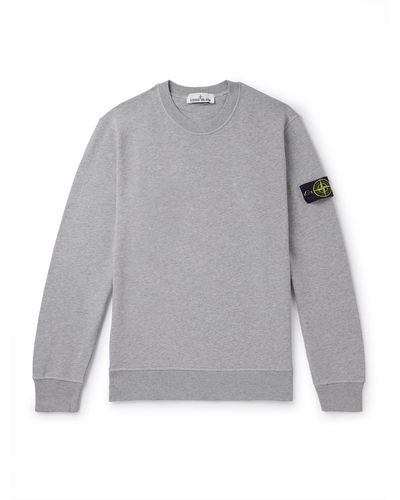 Stone Island Logo-appliquéd Garment-dyed Cotton-jersey Sweatshirt - Gray
