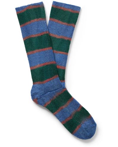 Anonymous Ism Old Surf Striped Cotton-blend Terry Socks - Blue
