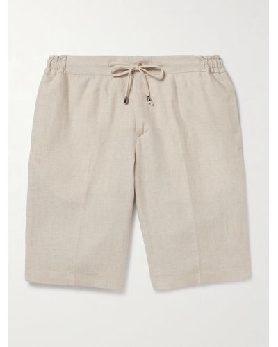 De Petrillo Tapered Linen Drawstring Shorts - Natural