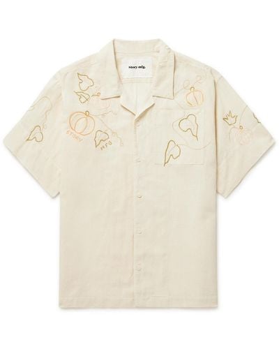 STORY mfg. Camp-collar Embroidered Cotton And Linen-blend Shirt - White