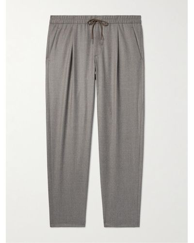 Caruso Straight-leg Pleated Cotton-blend Flannel Drawstring Trousers - Grey