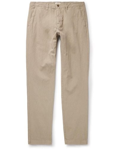 Hartford Tyron Slim-fit Straight-leg Cotton And Linen-blend Pants - Natural