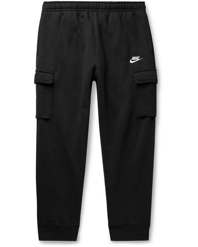 Nike Sportswear Club Slim-fit Tapered Fleece-back Cotton-blend Jersey Cargo Sweatpants - Black