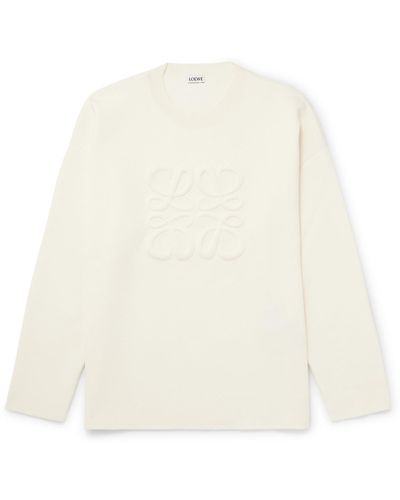 Loewe Logo-debossed Wool-blend Sweater - White