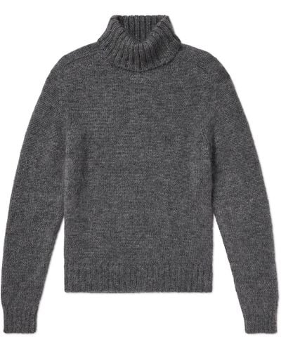 Tom Ford Brushed Ribbed Mohair And Silk-blend Rollneck Sweater - Gray
