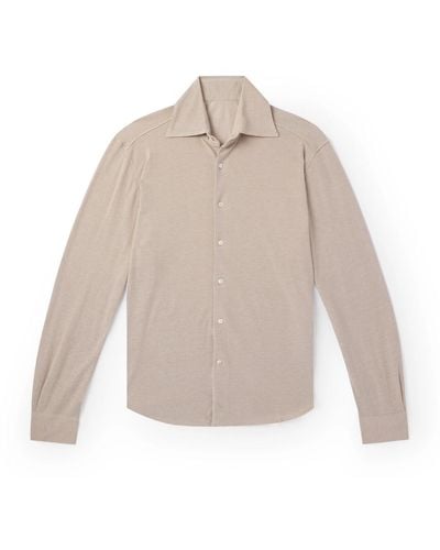 STÒFFA Spread-collar Cotton And Silk-blend Piqué Shirt - White