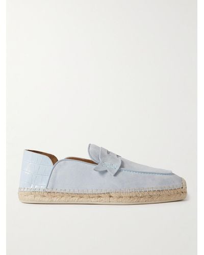 Christian Louboutin Paquepapa Collapsible-heel Croc-effect Leather-trimmed Suede Espadrilles - White