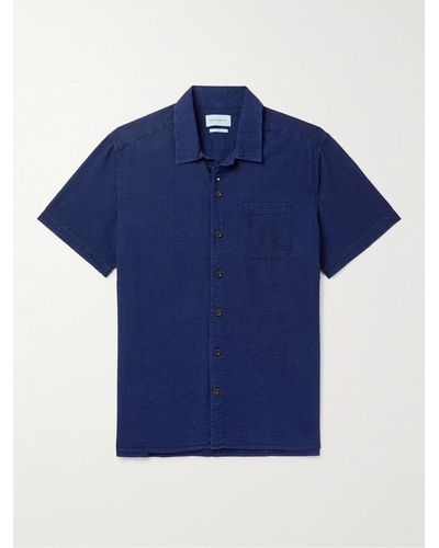 Oliver Spencer Riviera Indigo-dyed Cotton-seersucker Shirt - Blue