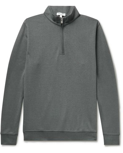 Peter Millar Crown Mélange Stretch Cotton And Modal-blend Half-zip Sweatshirt - Gray