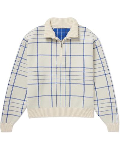Jacquemus Checked Merino Wool-blend Half-zip Sweater - Blue