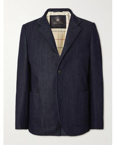 Loro Piana Spagna Leather-trimmed Cotton And Cashmere-blend Denim Jacket - Blue