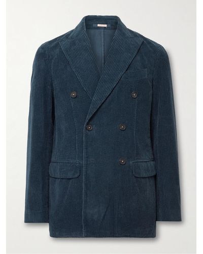 Massimo Alba Monster Double-breasted Cotton-corduroy Blazer - Blue