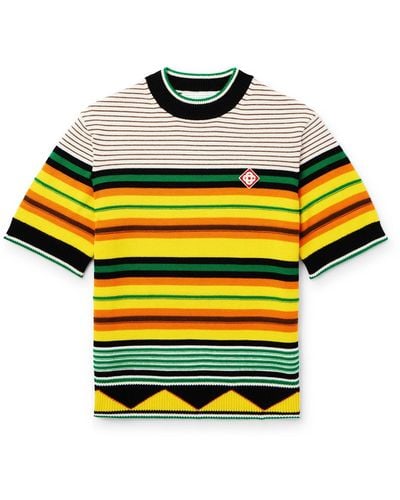 Casablanca Logo-appliquéd Striped Wool T-shirt - Yellow