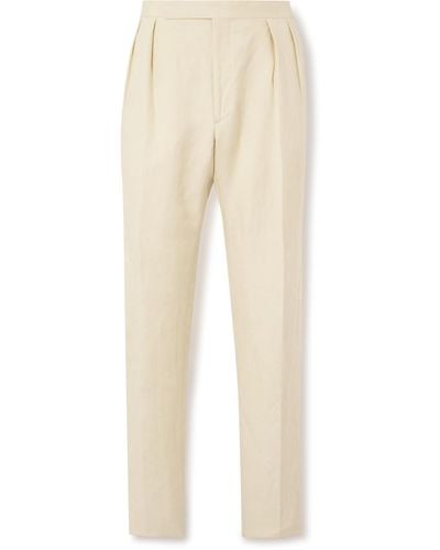 Ralph Lauren Purple Label Straight-leg Silk And Linen-blend Pants - Natural