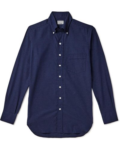 Kingsman Drake's Button-down Collar Cotton-flannel Shirt - Blue