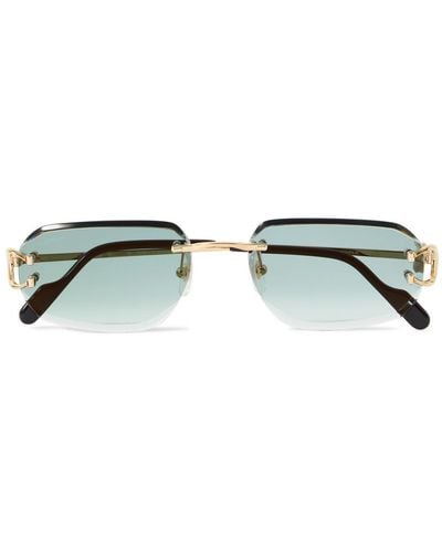 Cartier Signature C Rimless Rectangular-frame Gold-tone Sunglasses - Green