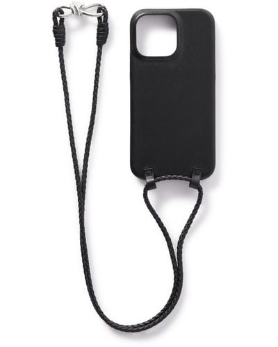 Bottega Veneta Leather Iphone 14 Pro Max Case With Lanyard - Black
