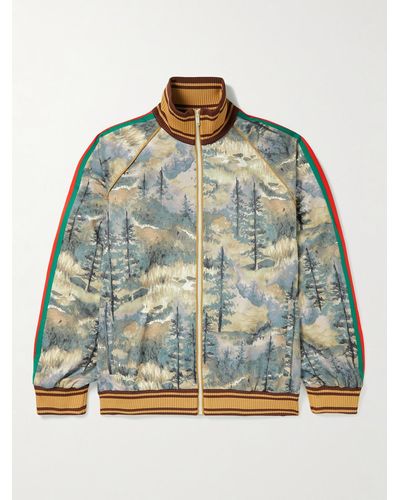 Gucci The North Face Webbing-trimmed Printed Jersey Track Jacket - Green