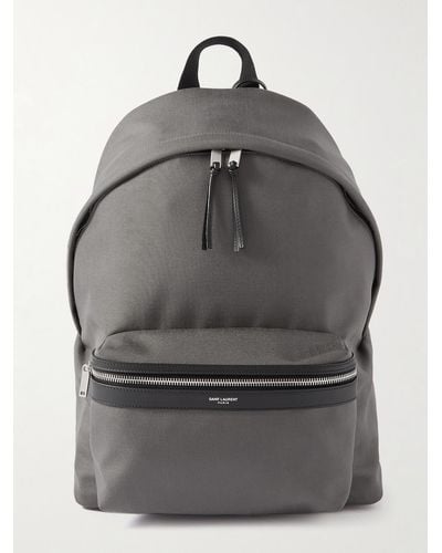Saint Laurent Leather-trimmed Canvas Backpack - Grey