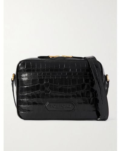 Tom Ford Croc-effect Leather Messenger Bag - Black