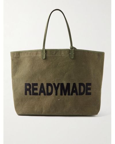 READYMADE Tote bag grande in tela con logo ricamato e finiture in nubuck Dorothy - Verde
