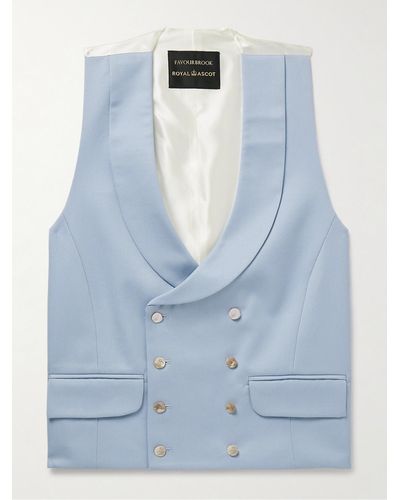 Favourbrook Gilet doppiopetto slim-fit in twill di lana e raso con collo a scialle - Blu