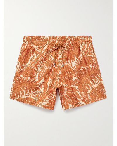 Etro Slim-fit Mid-length Logo-appliquéd Printed Swim Shorts - Orange