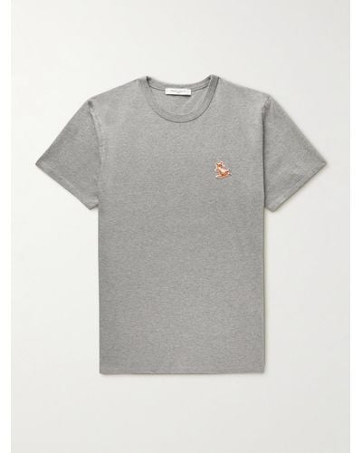 Maison Kitsuné T-shirt in jersey di cotone con logo applicato - Grigio