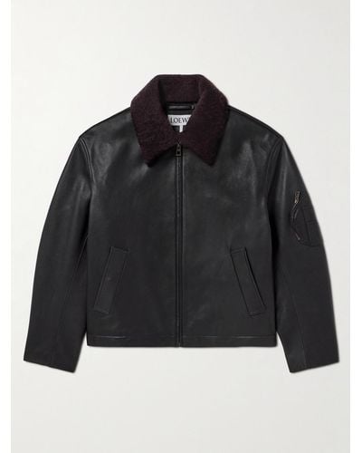 Loewe Appliquéd Shearling-trimmed Leather Jacket - Black
