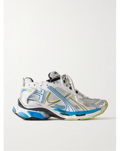 Balenciaga Runner Distressed Rubber And Mesh Trainers - Blue