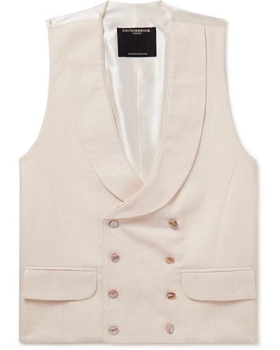 Favourbrook Slim-fit Shawl-collar Double-breasted Herringbone Linen-blend And Satin Waistcoat - Natural